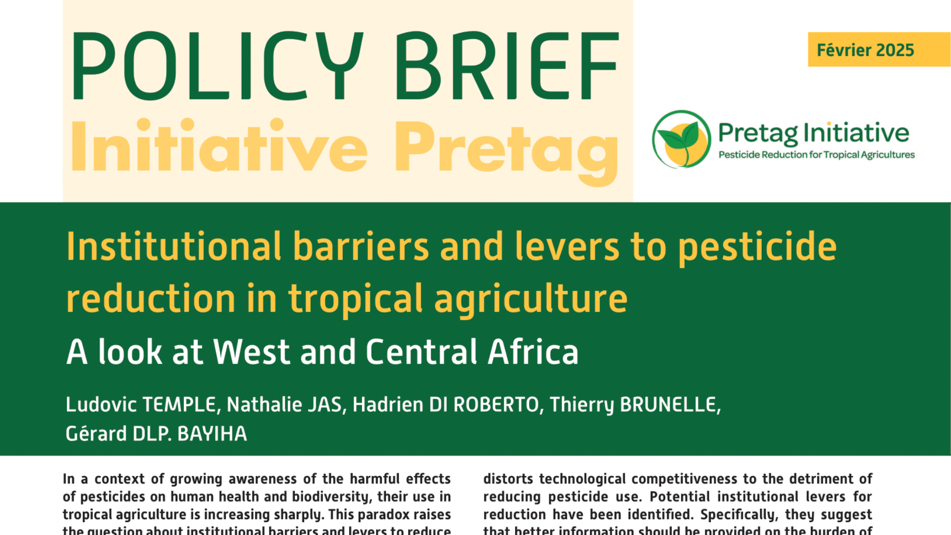 Institutional barriers and levers to pesticide reduction in tropical agriculture - Policy Brief